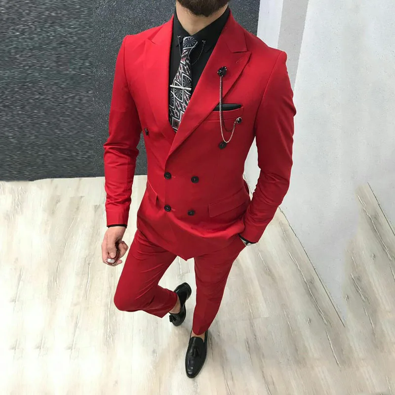 

Custom Red Men Suits For Wedding Men Prom Suits Groom Tuxedos Bridegroom Wear Slim Fit Man Blazers 2piece Coat Pants Prom Party