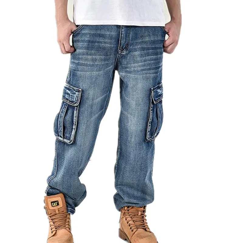 Fashion Trend Jeans Man Hiphop Skateboarders Denim Pants Autumn Winter Trousers Loose Fertilizer increased Men Big Size Hip Hop