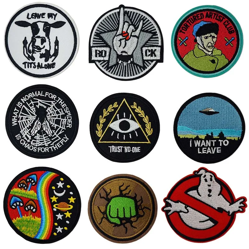 Alien Eye Round Hill cool Iron On Patches Sewing Embroidered Applique for Jacket Clothes Stickers Badge DIY Apparel Accessories