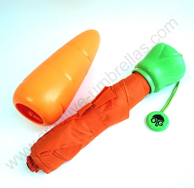 Three fold anti-rust super light banana carrot eggplant pepper corn vegetable pencil umbrella compact fruit creative bag parasol