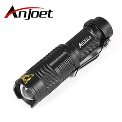 Anjoet LED 손전등 Q5 T6 L2 미니 휴대용 토치, 조정 가능한 줌 플래시 라이트 램프, 자전거 조명용 14500 및 18650 배터리 사용