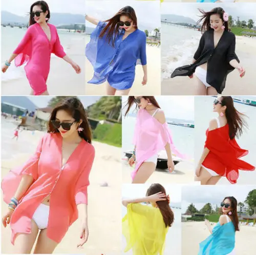 Bikini Cover Up 2019 Sexy Summer UK Chiffon Beach Solid Women Swimwear Dress