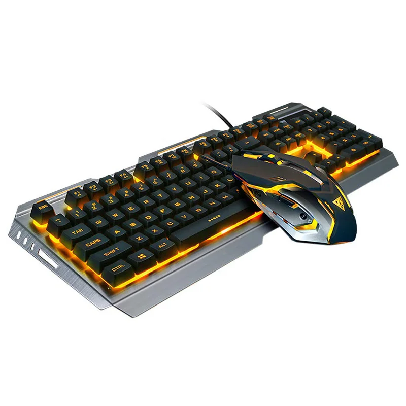 

Wired Gaming Keyboard and Mouse Combo with Orange Yellow LED Backlit, Dirt-Proof,Waterproof,Ergonomic Design,Mechanical For Game