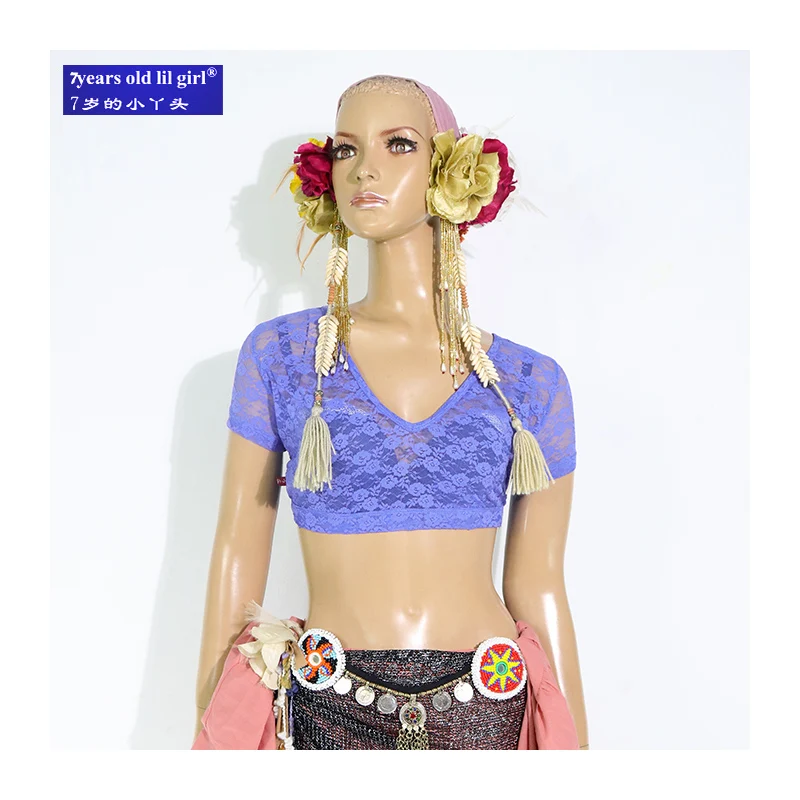 เสื้อเต้นระบำหน้าท้องลูกไม้ Ats Tribal Choli แขนสั้น ชุดผู้หญิง BJ06