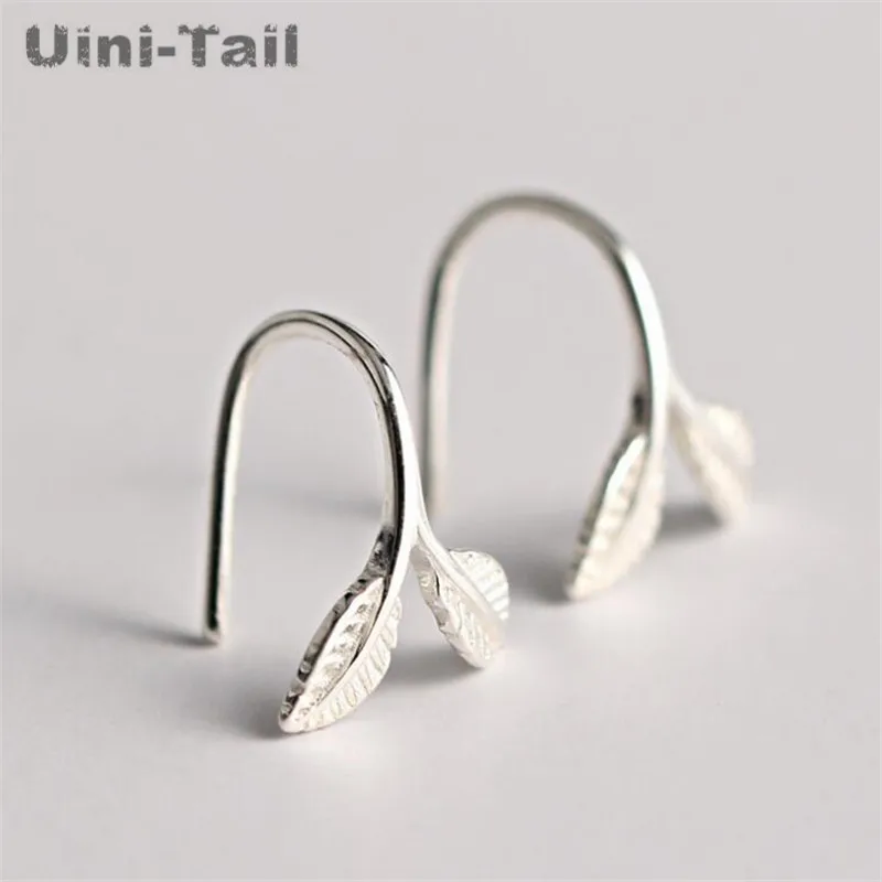 Uini-Tail spring new 925 Tibetan silver original design fresh leaves germination ear hook fashion tide flow jewelry  ED166