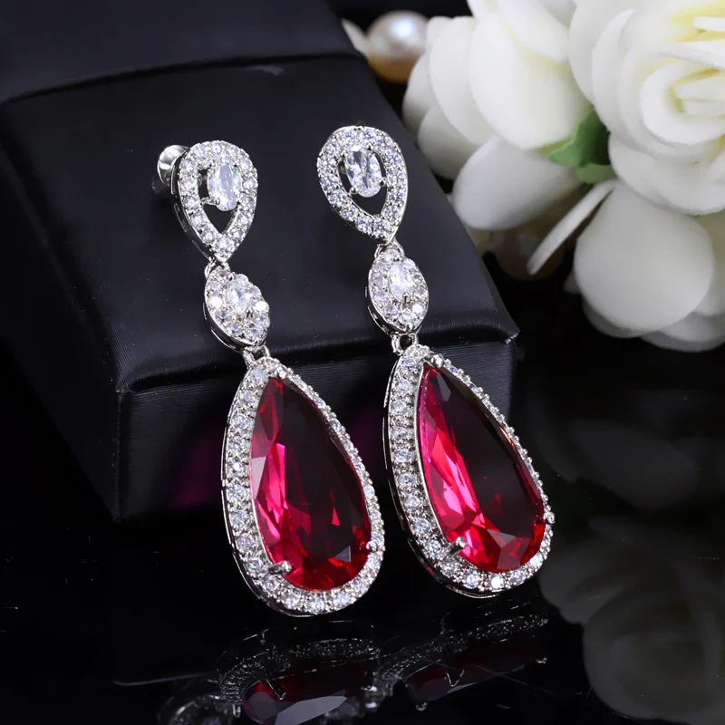 CWWZircons Classic Design Luxury Micro Pave Water Drop CZ Crystal Long Earrings For Women with Zircon Stones Settting CZ072