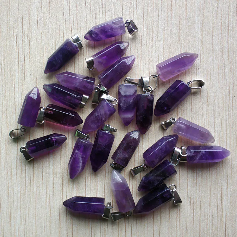 Fashion high quality natural amethysts stone hexagonal pillar charms pendants for jewelry making 36pcs/lot wholesale free