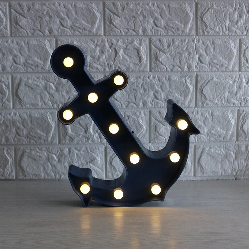 

Creativity sea element Anchor Red Blue 11 LED Marquee Sign LIGHT UP Vintage Plastic Night Light Wall Lamps Indoor Deration