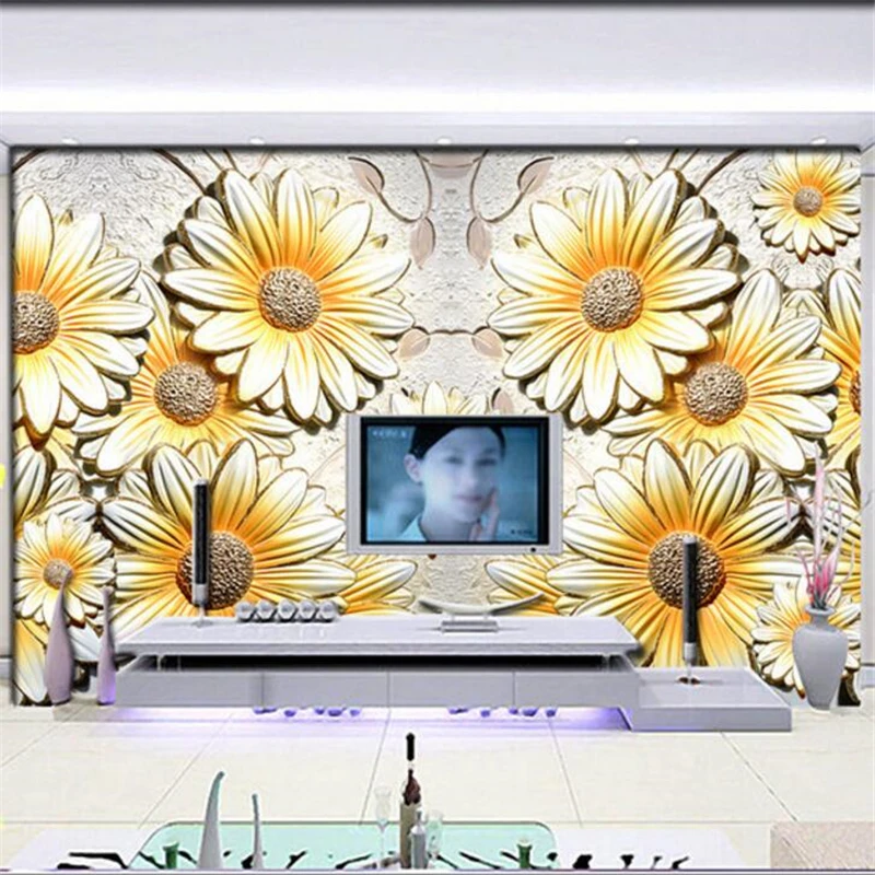 beibehang Custom Photo Wallpaper 3D Embossed Flower Chrysanthemum Mural Background Wall Modern Simple Living Room Wallpaper