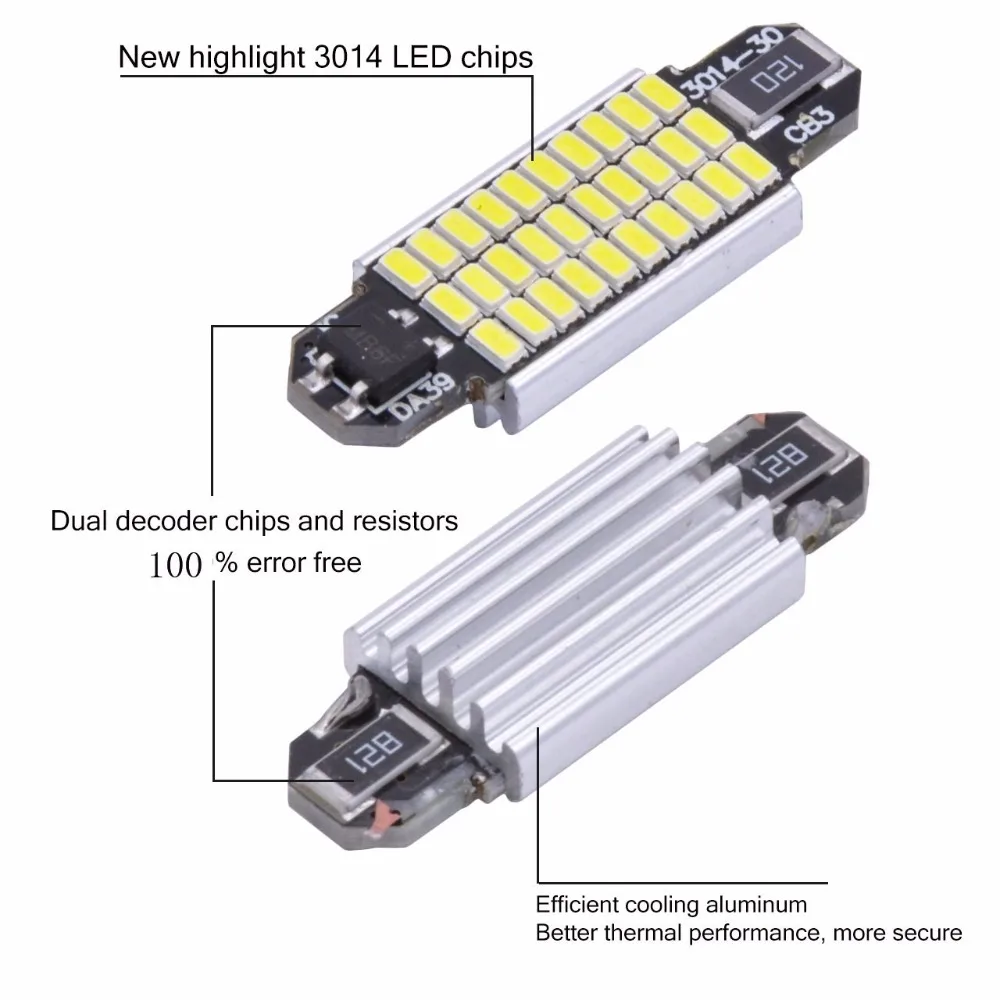 Kit 2 Lampada Torpedo 30 4014 Samsung Chips Leds Luz Teto Placa Smd Super Branca 39mm