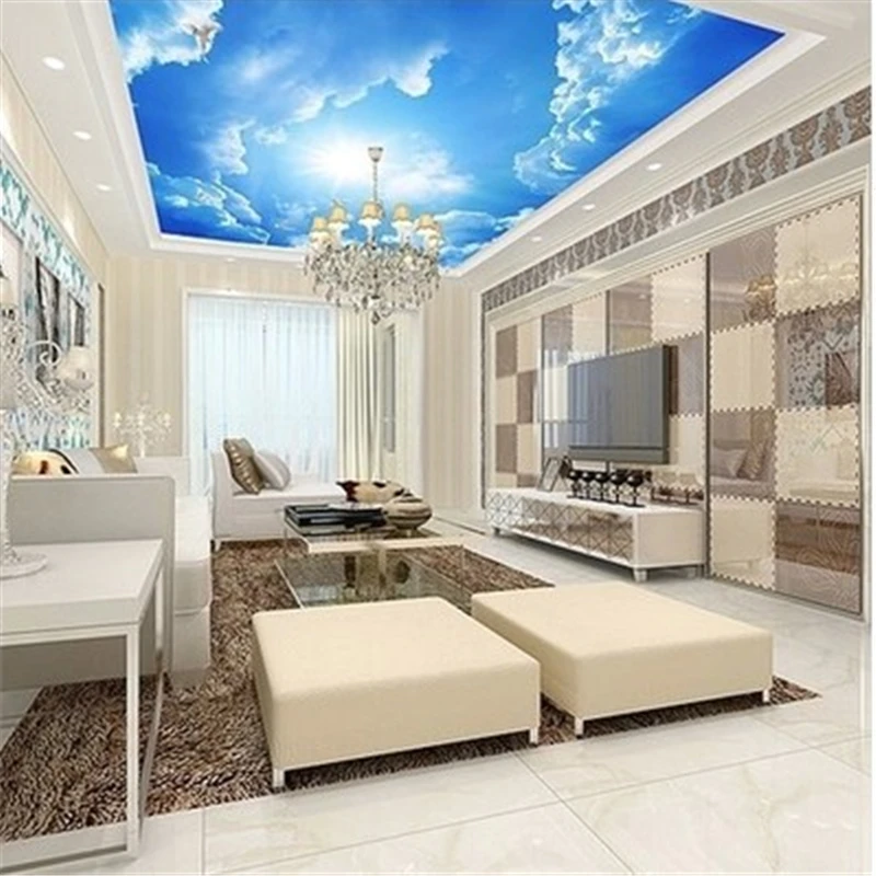 beibehang wallpaper Large clouds 3d interior ceiling in the lobby living room ceiling conference high quality 3d mural wallpaper