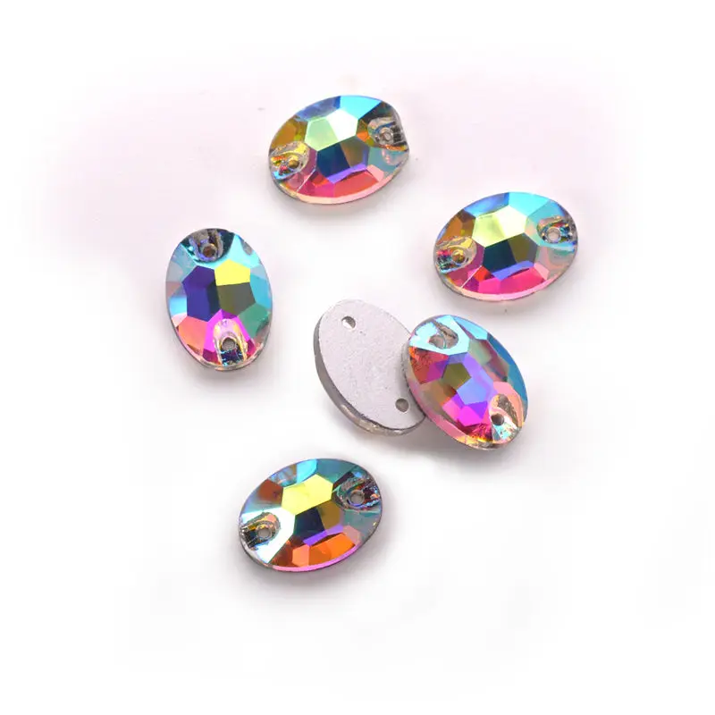 10*14MM AB Oval Crystal Flatback Sew On Rhinestone Strass Glass Stones For Garment Decoration High Quility