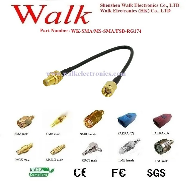

RF cable assembly / Jumper cable / interface cable: SMA male straight to SMA female straight with rg174 cable
