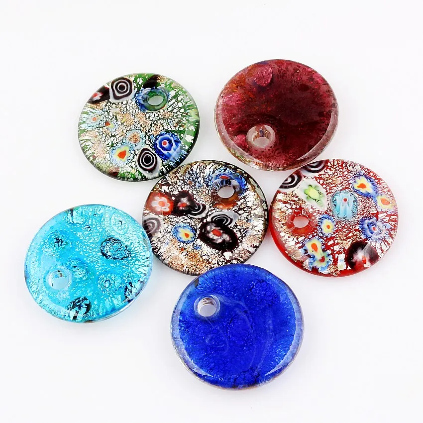 Fashion Beauty Wholesale 6pcs Handmade Murano Lampwork Glass Mixed Colorful Drop Foil Millefiori Pendants Charms Jewelry