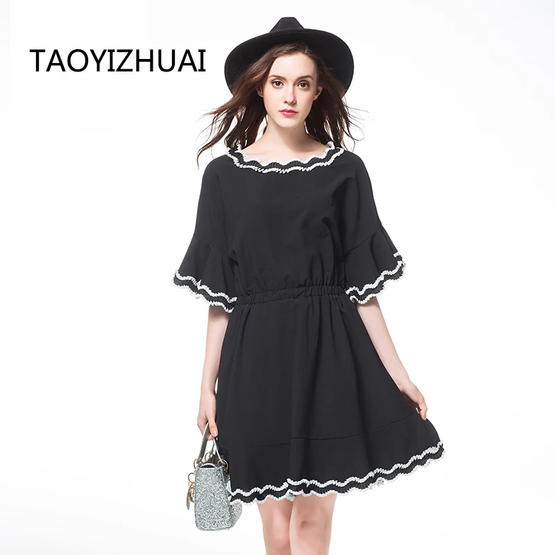 

Женское шифоновое платье TAOYIZHUAI, однотонное Повседневное платье с расклешенными рукавами, с оборками, размера плюс, из 100% полиэстера, лето 11078