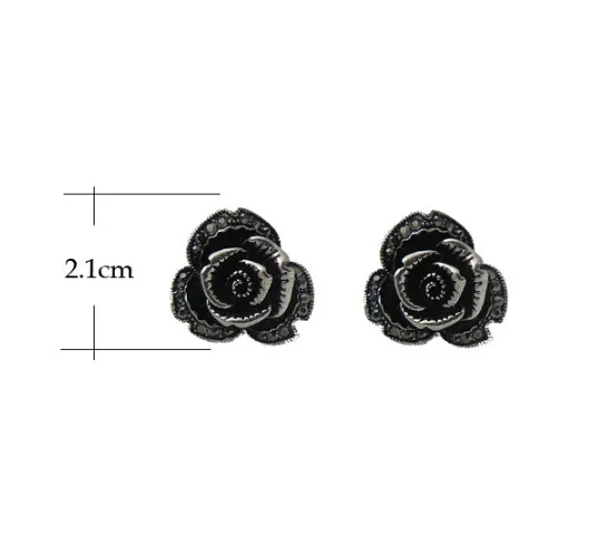 COW NINE!Ms retro nostalgia fashion brand jewelry earpins/plating gun black sparkling rose petals earrings