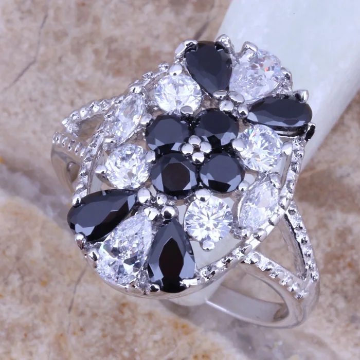 Incredible Black Cubic Zirconia Silver Plated  Fashion Ring Size 6 / 7 / 8 / 9 R0231