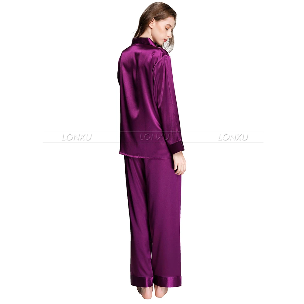 Ensemble de pyjama en Satin de soie pour femmes, vêtements de nuit, couleur unie, S,M, L, XL, 2XL, 3XL, toutes saisons