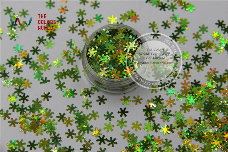 TCA601  laser holographic  Apple Green color Glitter paillette Snowflake shape 6.0mm Size spangles for Nail Art and DIY supplies