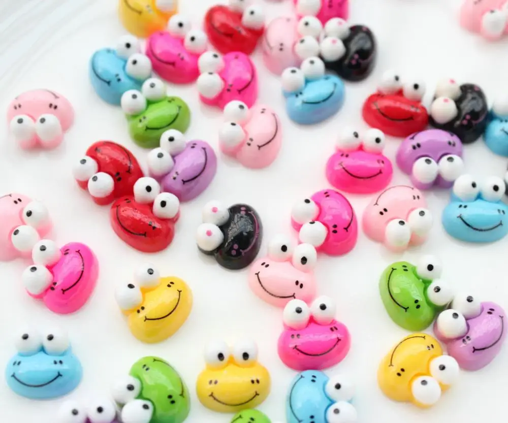 50pcs Mix Colors Mini Smile Frog Head Kawaii Bling Flatback Resin Cabochons Decoden Little Froggy