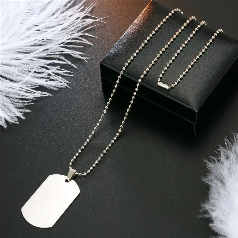 1PC Fashion Stainless Stee lDog Tag Pendant Necklace For Women Men Punk Metal Color Smooth Army Tag Necklace Jewelry N4-1