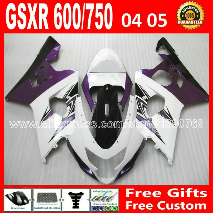 Brand new for SUZUKI 2004 2005 GSXR 600 750 light purple white fairing K4 RIZLA version 04 05 gsxr600 AXF GSX R750 bodywork 893