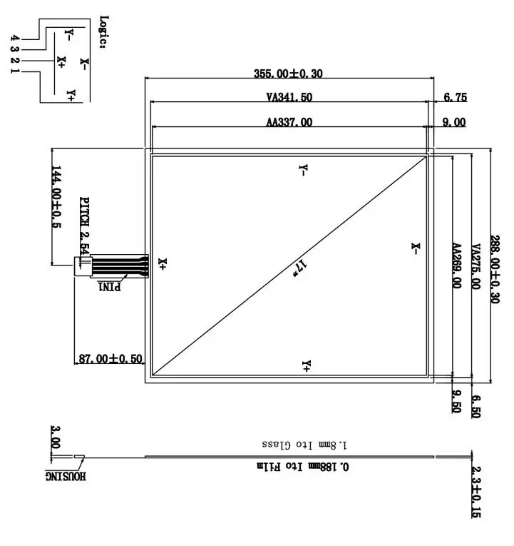 288mmx355mm Resistive Touch Screen Panel + 4 Wire USB Kit for 17