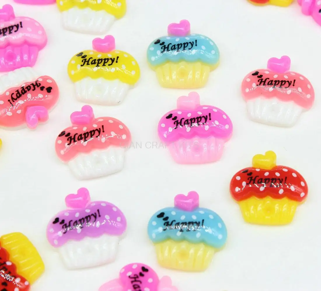 250pcs kawaii sweet Resin CUPCAKE Charm Shapes 21mm, cabochon flatbacks, mixed random colors for decoden,cute cab D15