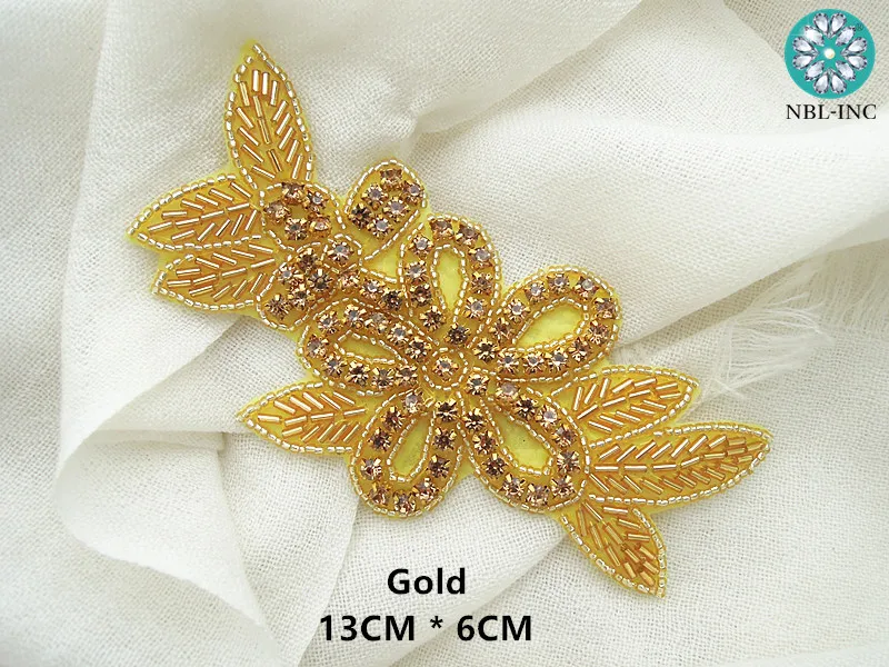 Imagem -05 - Personalizado Frisado Nupcial Rhinestone Flower Applique Patch Ouro Ferro para Vestido de Casamento Atacado Wdd0954 30 Pcs