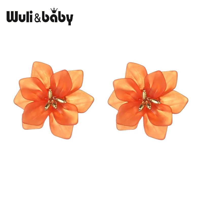 Wuli & baby Hyperbole Flower Earrings Women Acrylic Big White Orange Green Flower Holiday Earrings