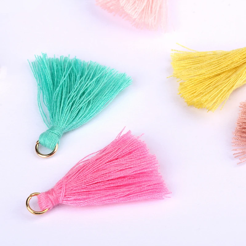 50PCS 3.6CM Mini Metal Ring Polyester Cotton Fabric Tassel DIY Pendant Jewelry Making Fringe Trim Craft Tassel Sewing Accessorie