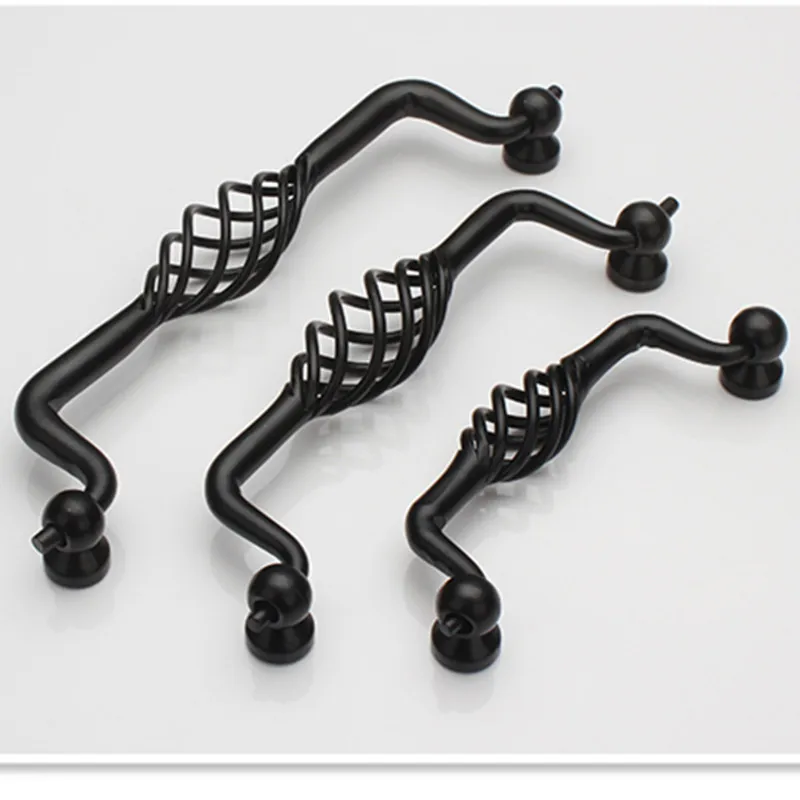 Hollow out Cage black furniture handle Cupboard Dresser cabinet drawer Pull birdcage handle Single Knob / Hole CC 96/128/160mm