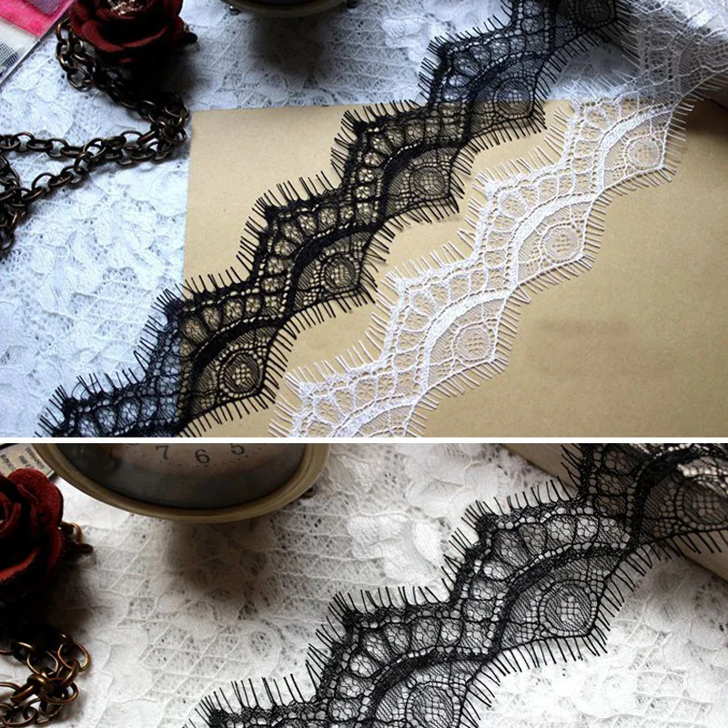 Lace Fabric for Eyelash, DIY Clothing Accessories, Lace Trim, Black and White, 4.5cm, 6m Lot