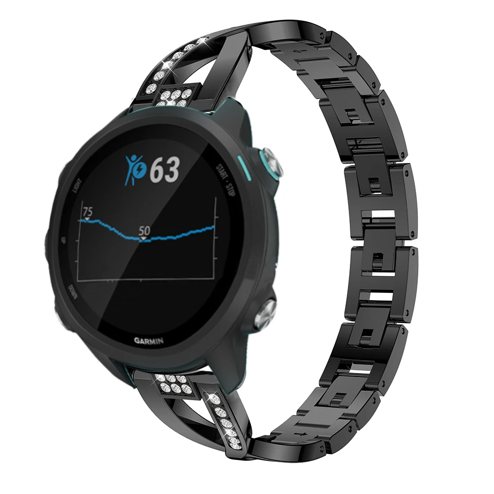 20mm สแตนเลสสตีลคริสตัลนาฬิกาสายคล้องคอสำหรับผู้เบิกทาง Garmin 245/245 M/645/Vivoactive 3 /Vivomove HR สายรัดข้อมือ