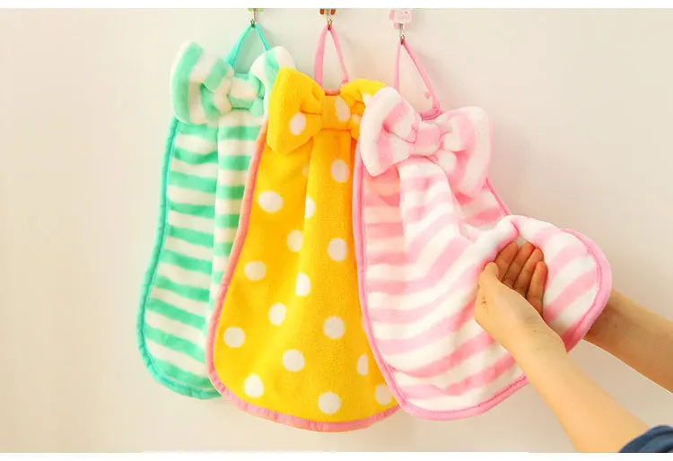 2019 New Cute Bowknot Baby Hand Towels Striped Soft bathroom Towel Quick-drying hand towels for kids Candy Color 1PCS