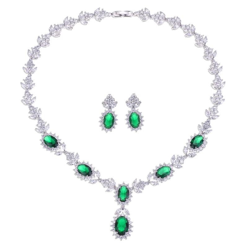 Bettyue Brand Charm Fashion Luxury Jewelry Sets AAA Zircon Green Geometric Florid Bridal Jewelry Set For Woman Wedding Gift