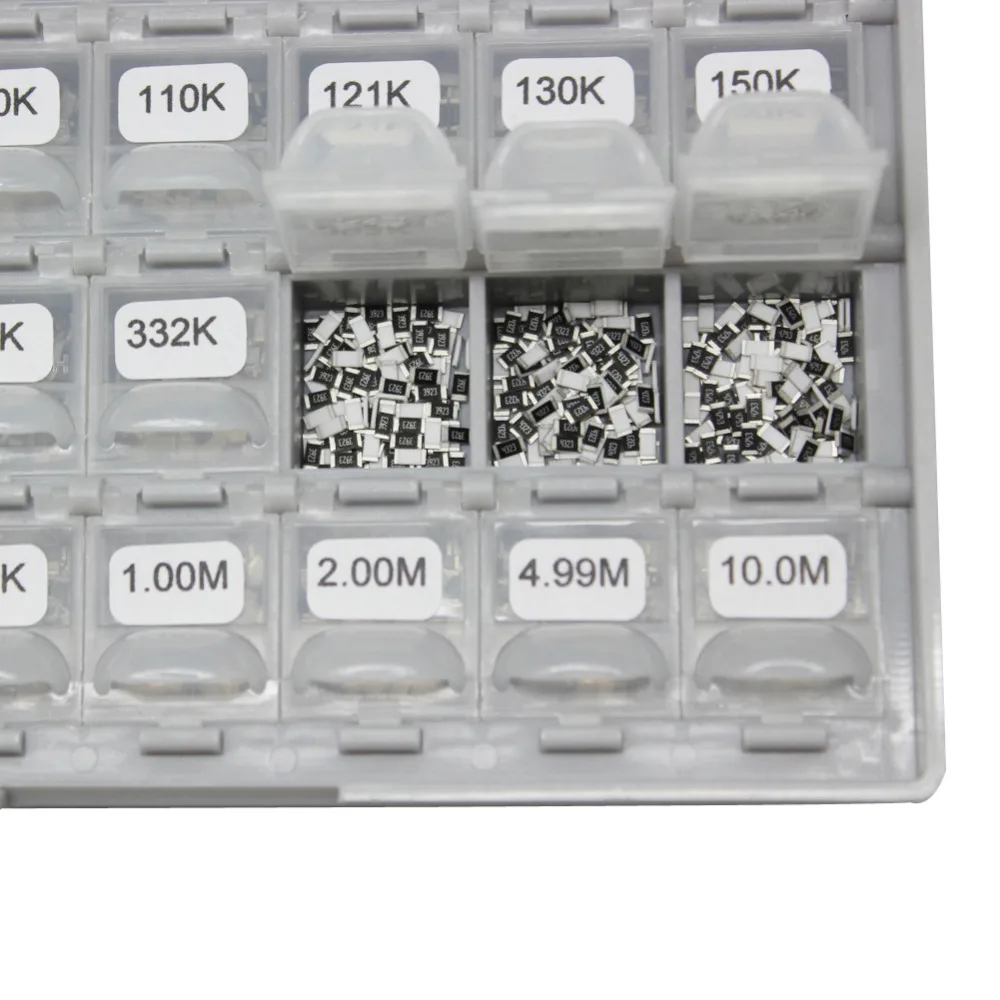 AideTek SMD SMT 1206 1% resistor kit E96 assorted 14400pcs BOX-ALL10M resistor storage box plastic part box lables R12E24100