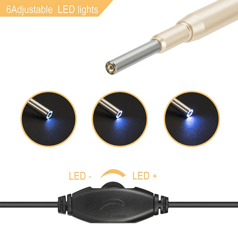 3.9MM Child Ear Otoscope 3 in 1 Ear Cleaning Endoscope Ear Scope Inspection Camera with 6 Adjustable LEDs For PC USB-C Android