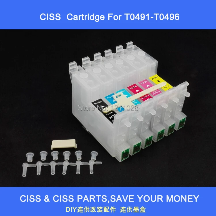 Cartucho de tinta con CHIP de reinicio automático, T0491-T0496 ciss, para RX510, R310, R210, RX630, R230, R350