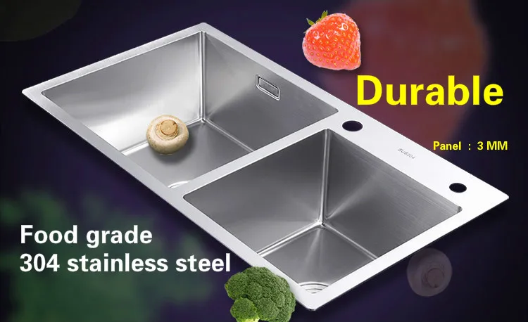 Free shipping Food grade 304 stainless steel fashion standard kitchen sink 3 mm thick durable the double groove 780x430 MM