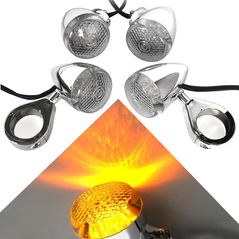 

4pcs/set Chrome Bullet Motorcycle LED Turn Signal Light Indicator Blinker Lamp