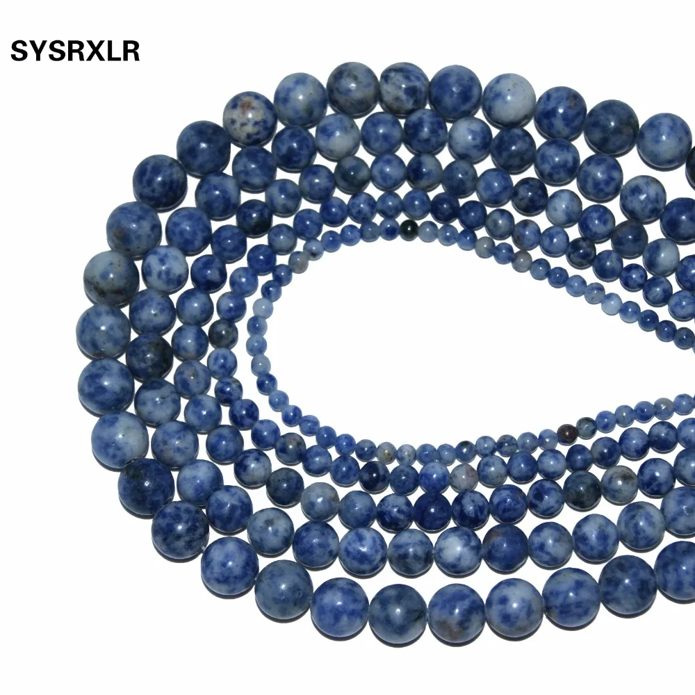 Natural Stone Beads White Dot Blue Veins Sodalite 4 6 8 10 12 MM Strand 15 \