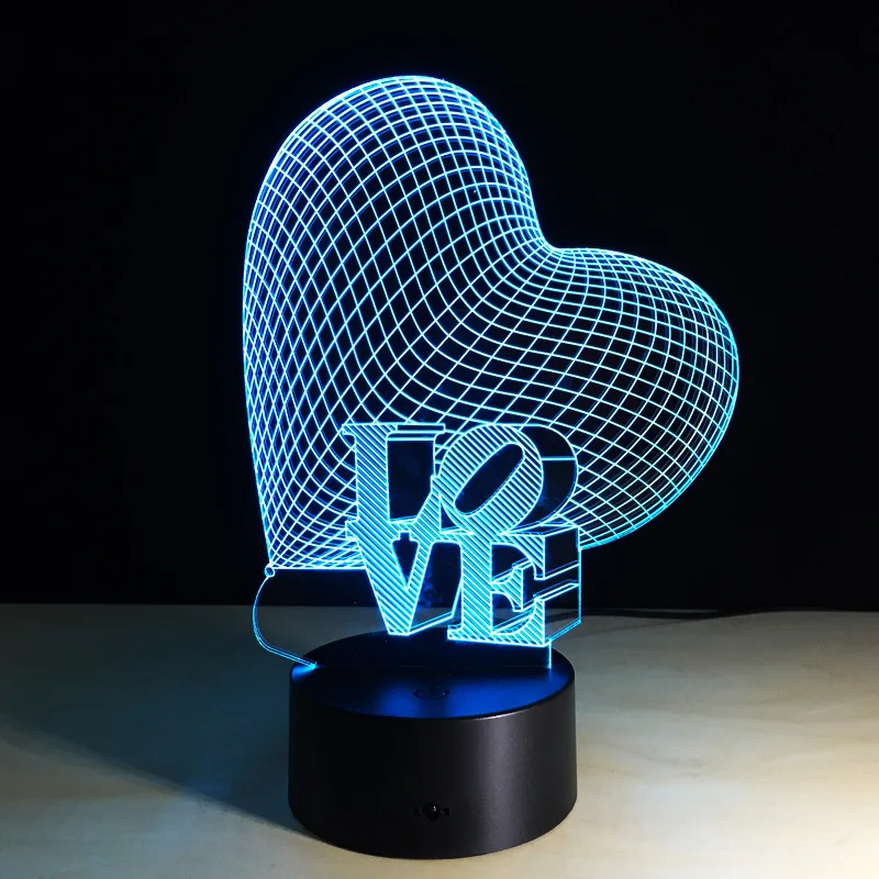 Love Heart-shaped colorful 3d pattern night light Room decoration Wireless speaker Action figure Acrylic gifts A10