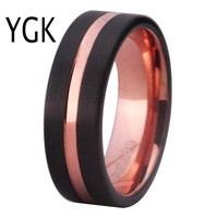 YGK JEWELRY Women's Black and rose gold Tungsten Carbide Ring Wedding Bands Engagement Rings 8MM for Men Jewelry Dropshipping
