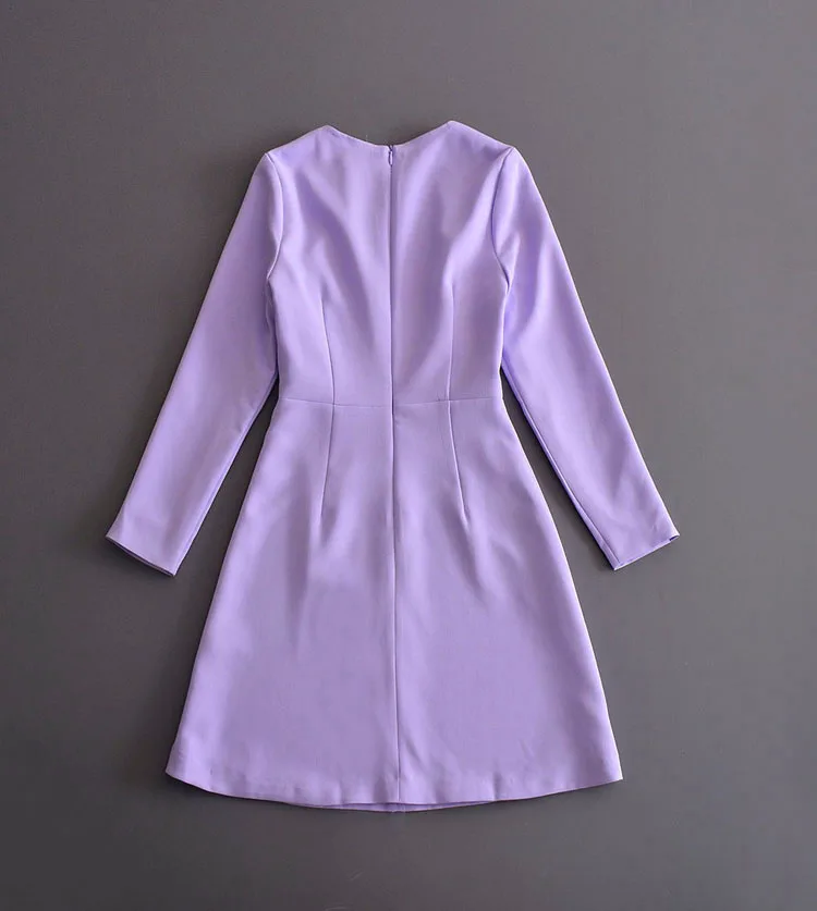 Princess Dress Fashion Kate Middleton Purple Dress long sleeve women pleated  Dres