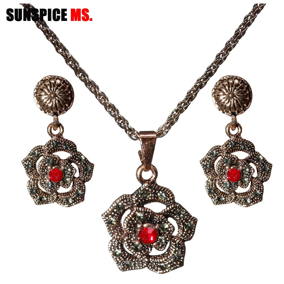 Sunspice Ms Vintage Earring Ketting Sets Voor Vrouwen Boho Bloem Sieraden Antiek Goud Kleur Nigeriaanse Wedding Bijoux