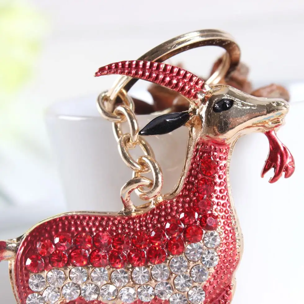 Chinese Zodiac Goat Sheep Red Lovely Crystal Charm Purse Handbag Car Key Keyring Keychain Party Wedding Birthday Gift