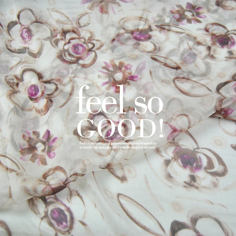 

Silk Georgette Chiffon Fabric Dress Flowers width Spacious 100% y Fold Yarn Yarn Through The Dress Scarf 50cm