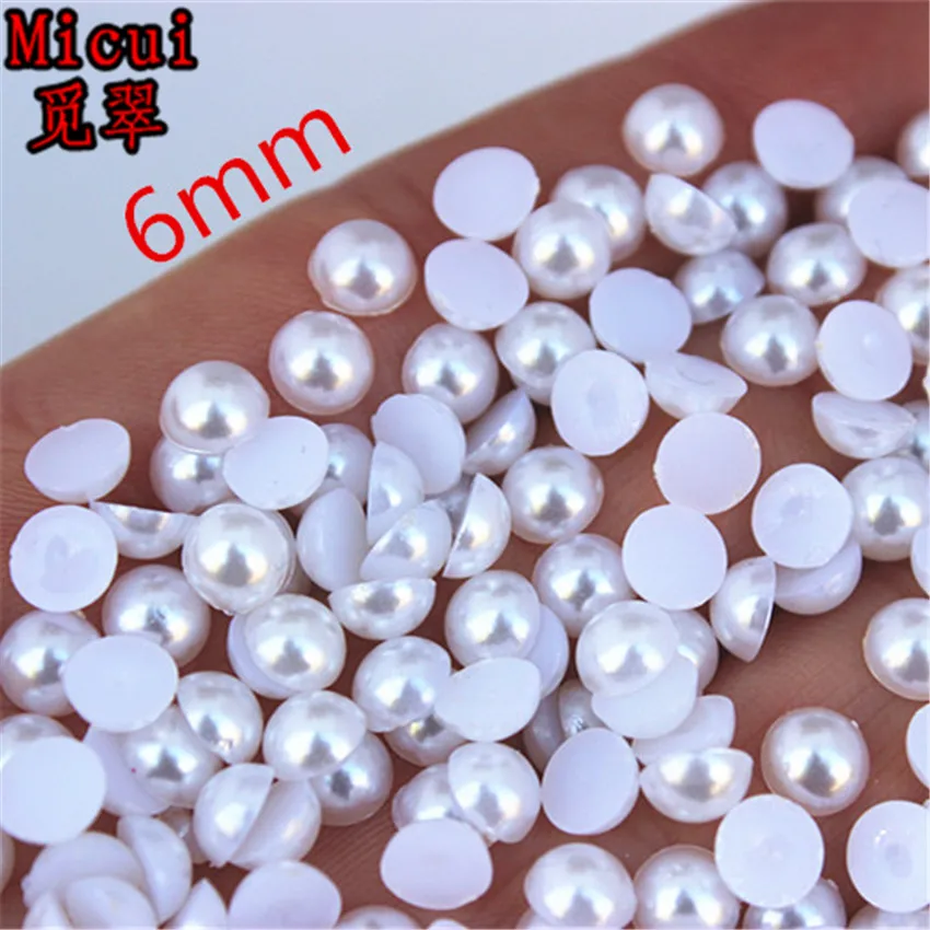 Micui 6/8/10/12mm White/Ivory Round Imitation Pearl ABS Half Pearls Flatback BeadS For Jeweory Clothes Crafts Decoration MC134