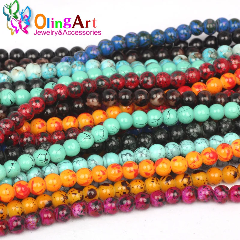 OlingArt Glass Beads 6MM 100pcs Round Assorted Colorful DIY Earrings Bracelet  Choker Necklace Jewelry Making